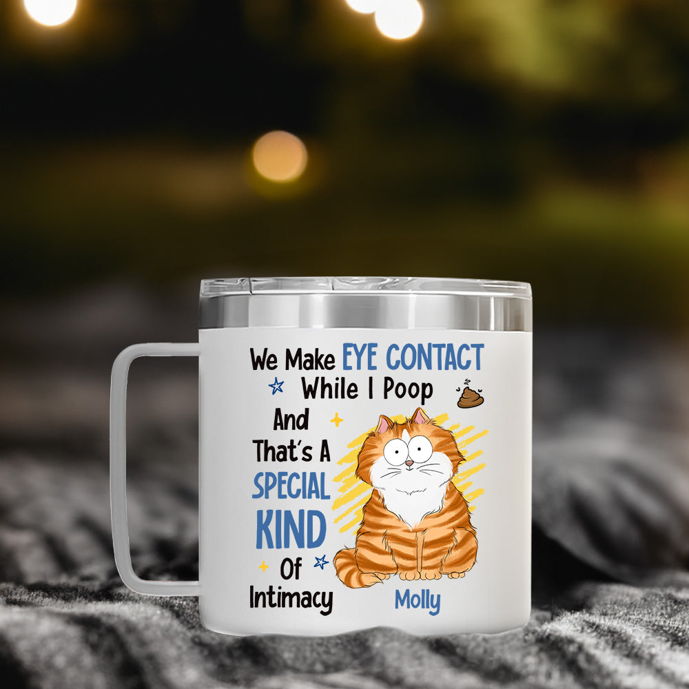Custom Christmas Birthday Gifts For Cat Mom, Cat Lovers • Intimate Eye Contact - Personalized 14oz Stainless Steel Tumbler With Handle
