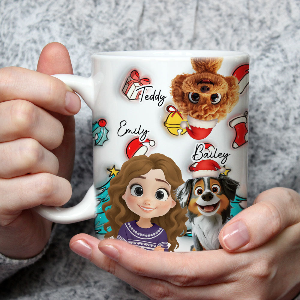 Custom Christmas Birthday Gifts For Dog Mom, Dog Lovers • Santa Is Coming To Us - Personalized 3D Inflated Effect Mug