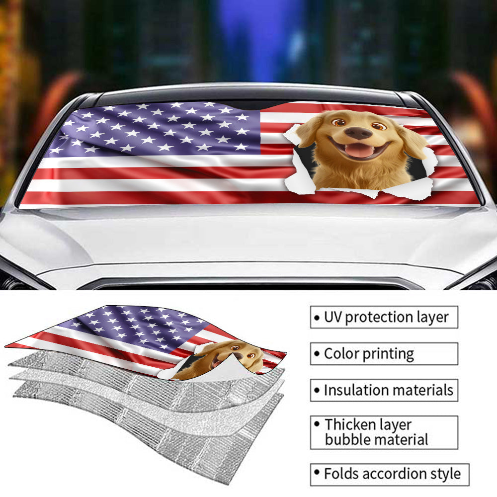 Custom Christmas Birthday Gifts Car Accessories for Dog Parents • God Bless America - Personalized Car Sunshade