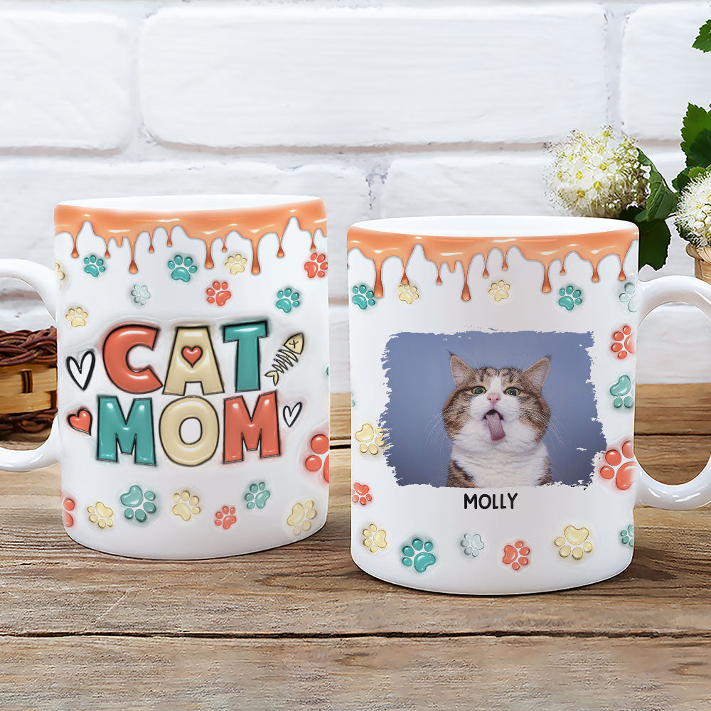 Custom Photo Mother's day Birthday Gifts For Cat Mom, Cat Lovers • Mom Of Cats Version 2 Photo - Personalized 3D Inflated Effect Mug