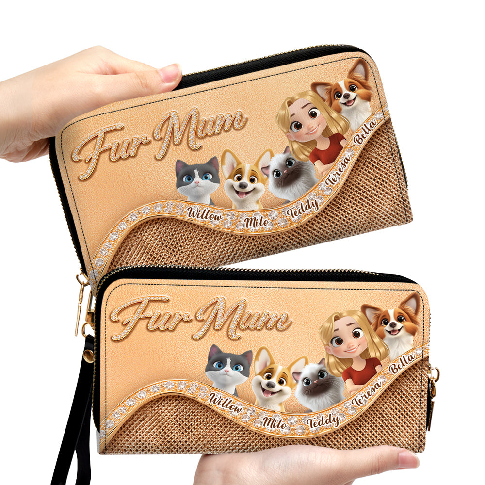 Gold Chibi Pet Mom - Personalized Leather Wallet