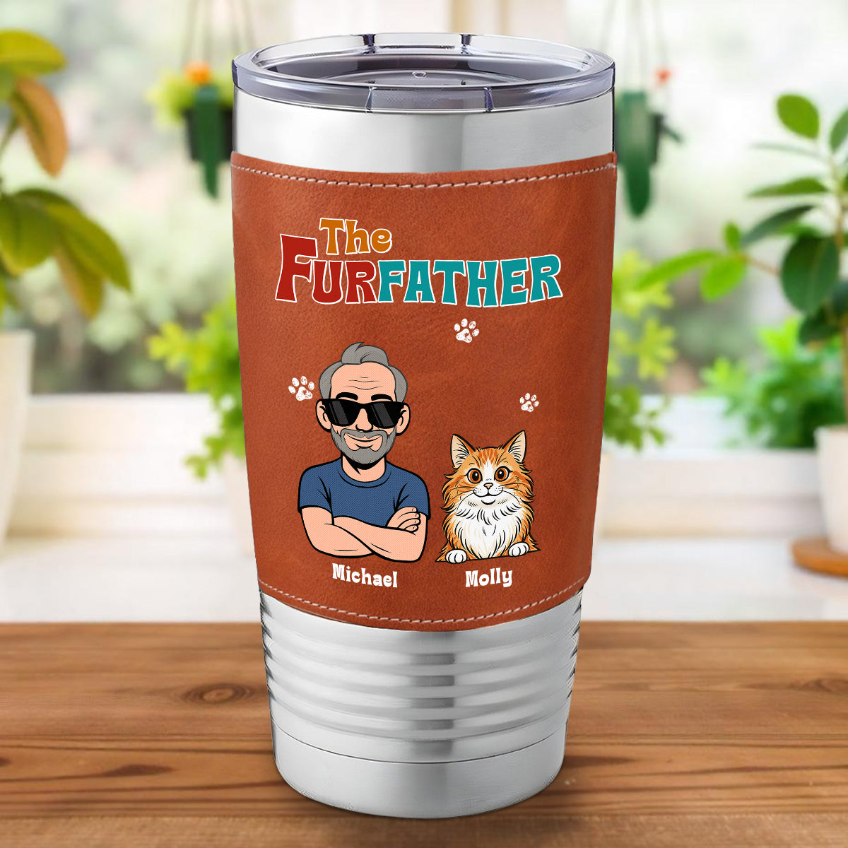 Custom Christmas Birthday Gifts For Pet Dad, Pet Lovers • Retro Pet Father - Personalized Leather Tumbler