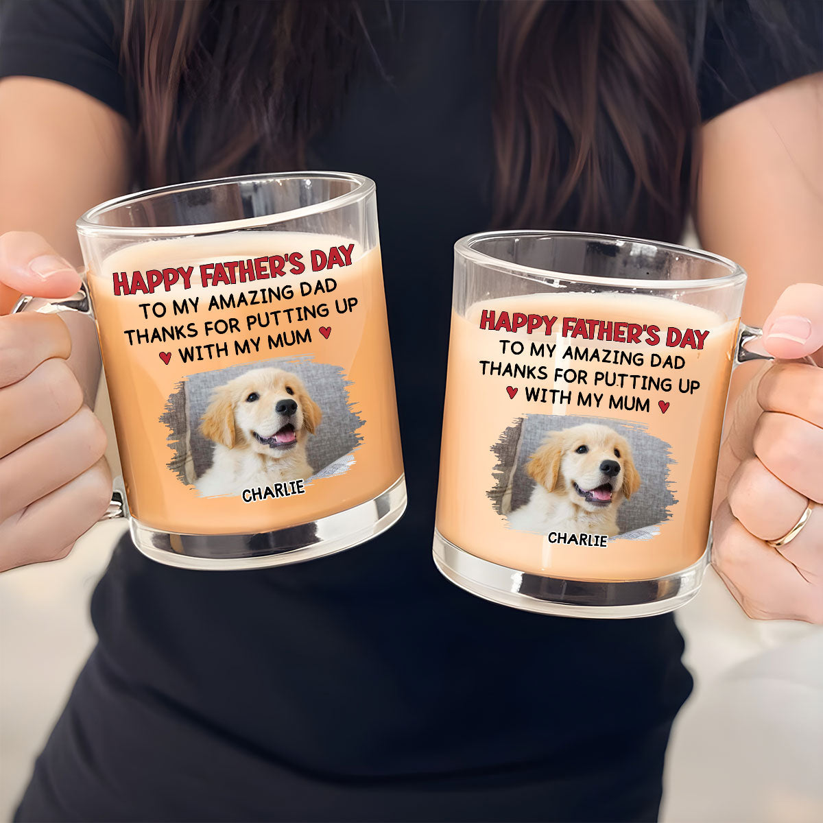 Custom Photo Father's day Birthday Gifts For Dog Dad, Dog Lovers • Putting Up With Photo - Personalized Glass Mug