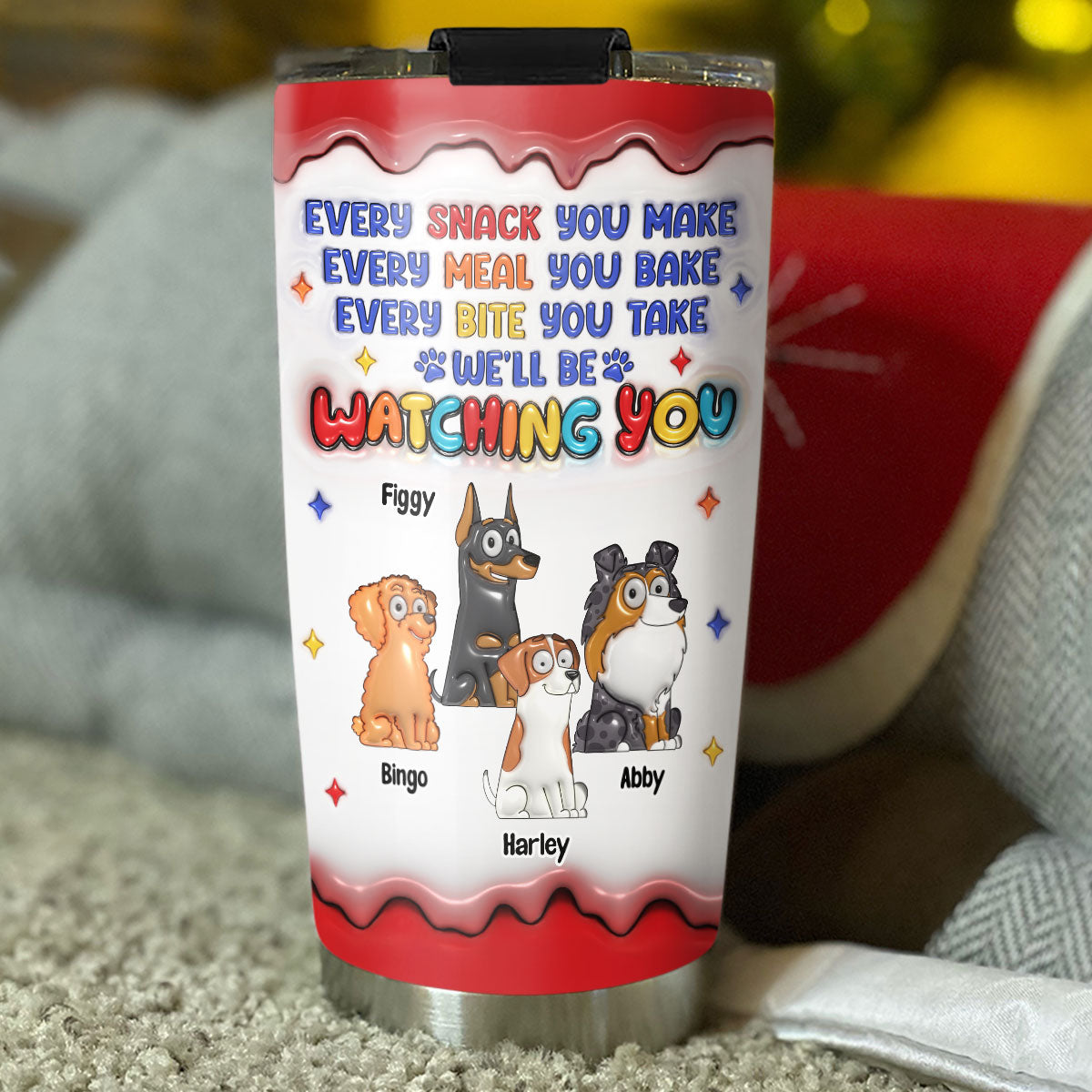 Custom Christmas Birthday Gifts For Pet Lovers • Cheeky Pup - Personalized 3D Inflated Effect Tumbler