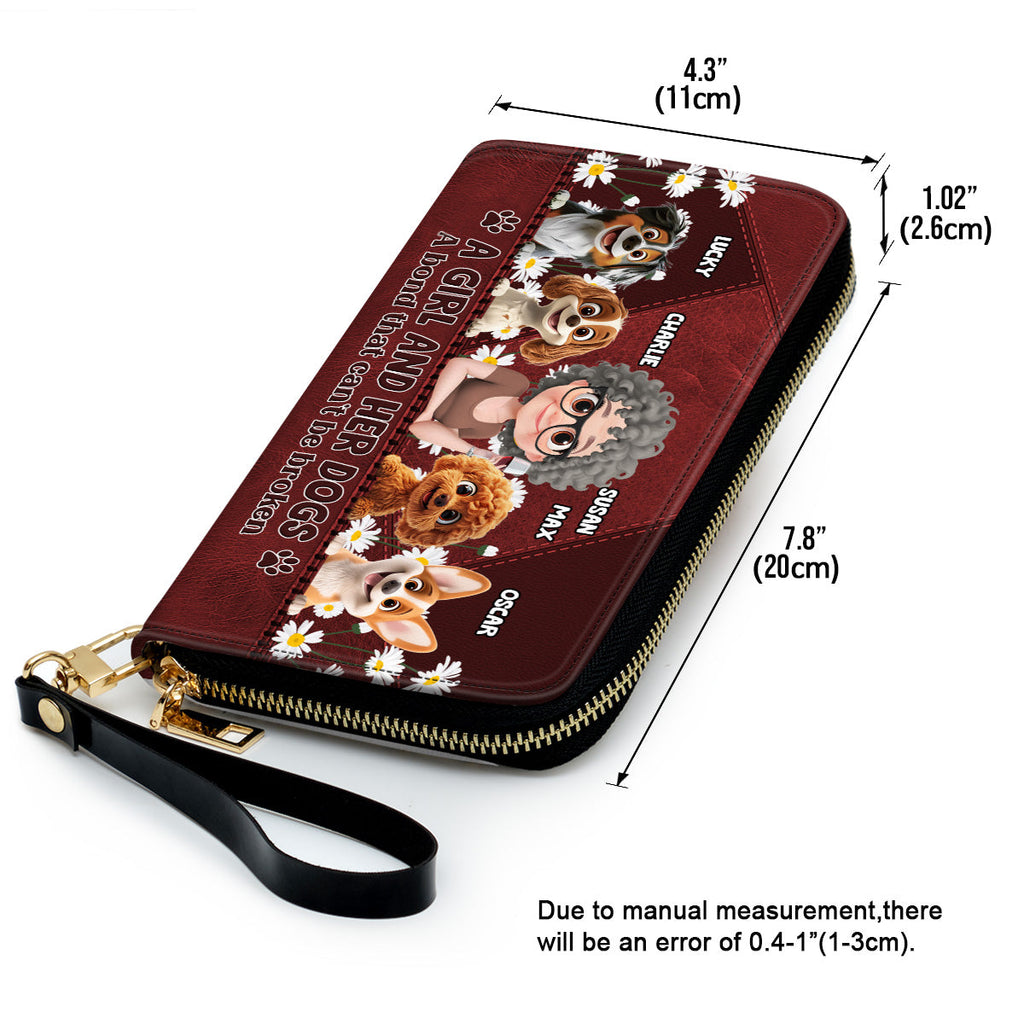A Girl And Her Dogs Cartoon - Personalized Leather Wallet