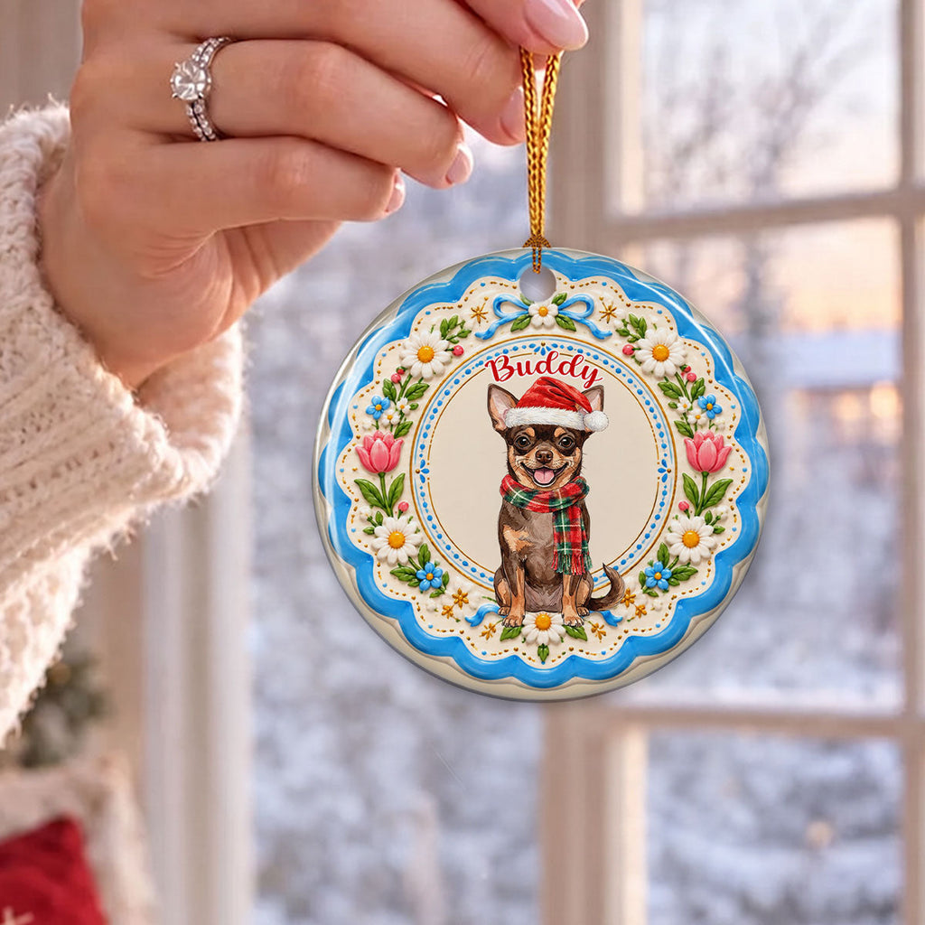 Custom Christmas Decor Home Birthday Gifts For Dog Mom, Dog Lovers • Merry Bright And Furry - Personalized 3D Effect Ceramic Ornament