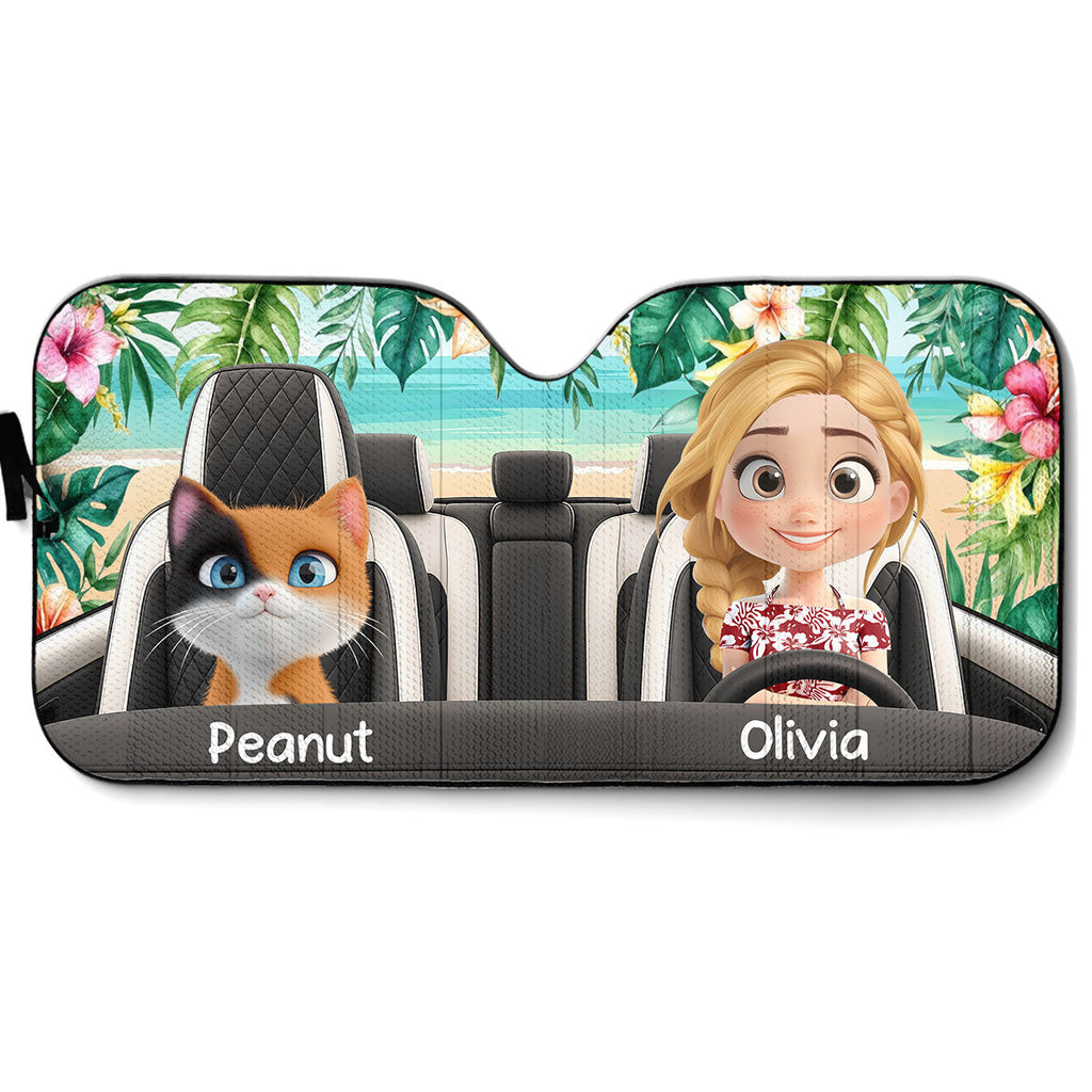 Custom Christmas Birthday Gifts Car Accessories for Cat Parents • Summer With My Cat - Personalized Car Sunshade
