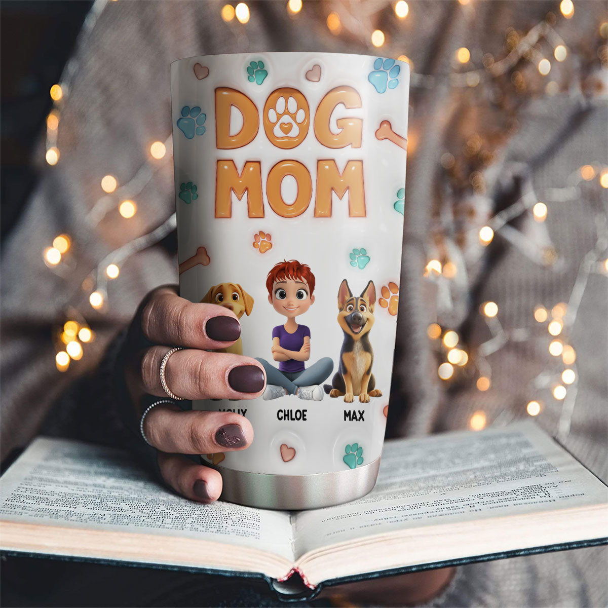 Custom Christmas Birthday Gifts For Pet Lovers • Dog Mom Chibi - Personalized 3D Inflated Effect Tumbler