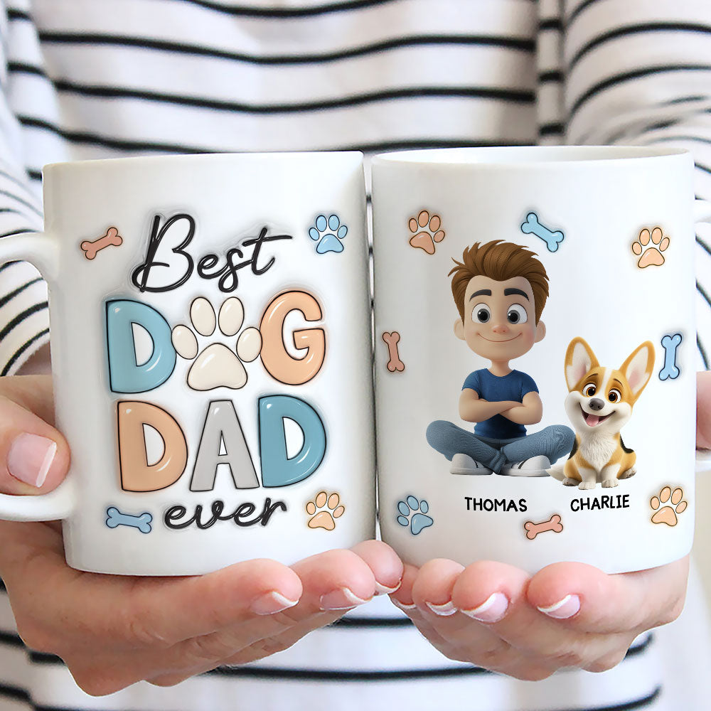 Custom Father's day Birthday Gifts For Dog Dad, Dog Lovers • Best Dog Dad Version 2 - Personalized 3D Inflated Effect Mug