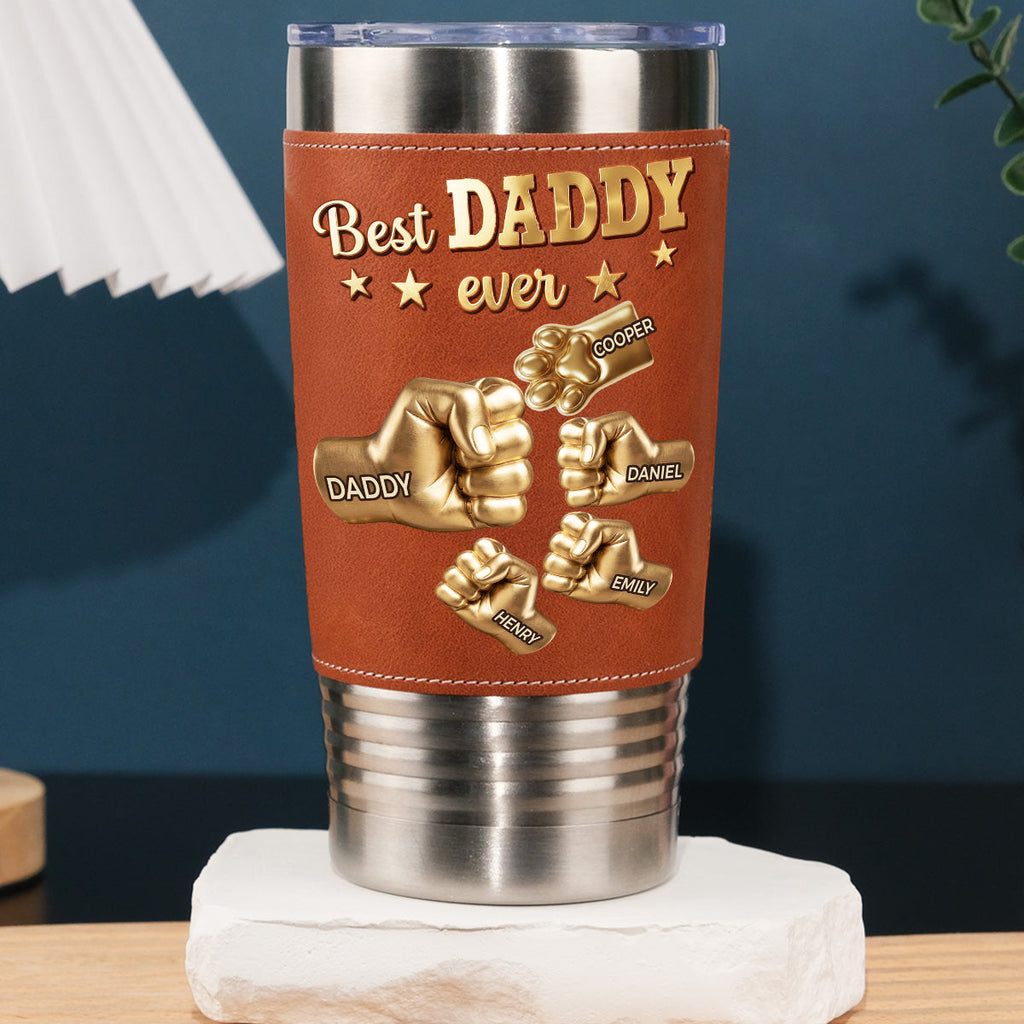 Custom Father's day Birthday Gifts For Dog Dad, Dog Lovers • Gold Best Dad Ver Paw 2 - Personalized Leather Tumbler