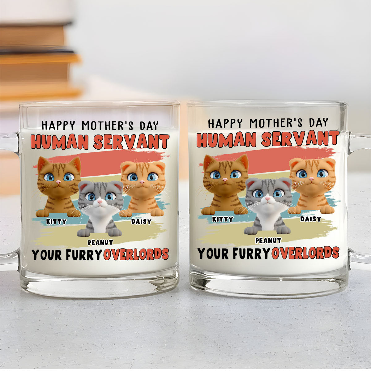 Custom Father's day Birthday Gifts For Cat Dad, Cat Lovers • Your Furry Overlords - Personalized Glass Mug