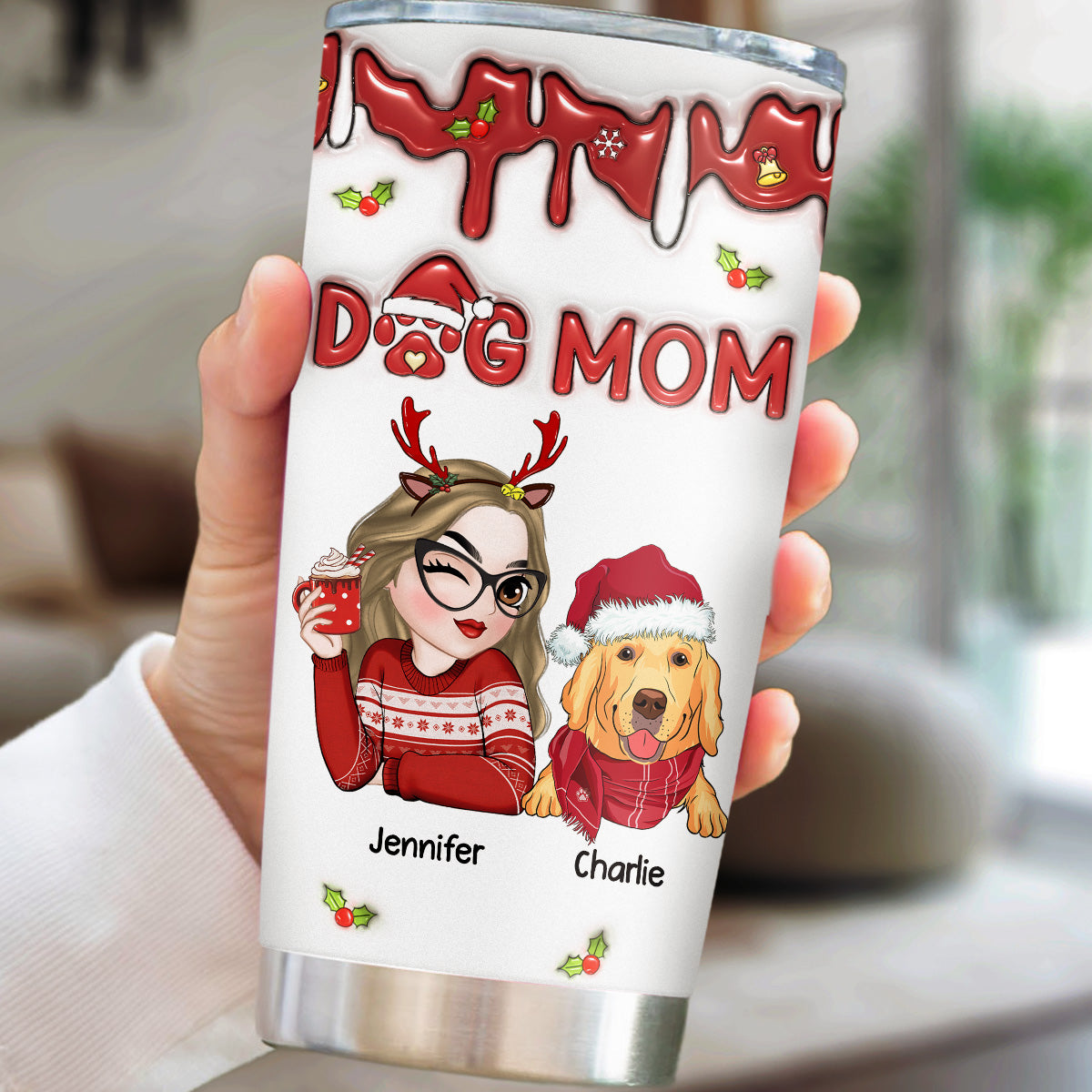 Custom Mother's day Birthday Gifts For Dog Mom, Dog Lovers • Dog Mom Christmas - Personalized 3D Inflated Effect Tumbler