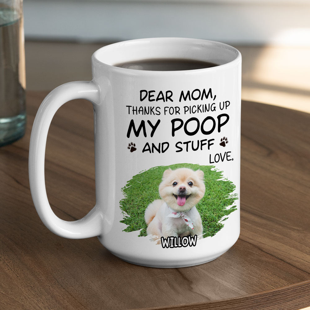 Custom Photo Christmas Birthday Gifts For Dog Lovers • Picking Up My Poop Cartoon Photo - Personalized Coffee Mug