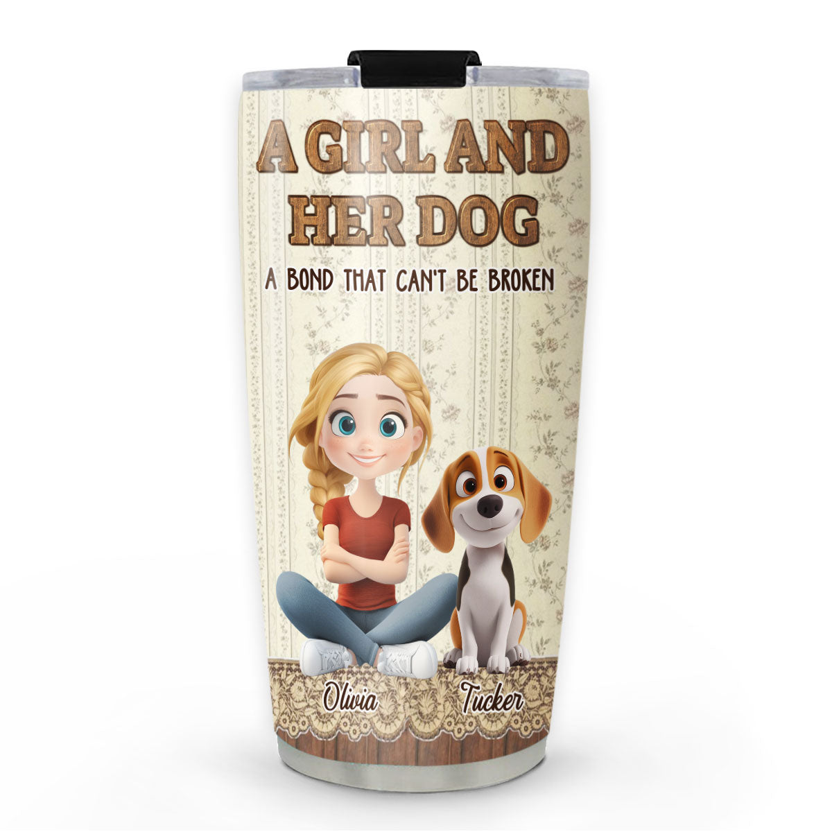 Custom Christmas Birthday Gifts For Dog Mom, Dog Lovers • A Vintage Girl And Her Dog - Personalized 3D Effect Tumbler