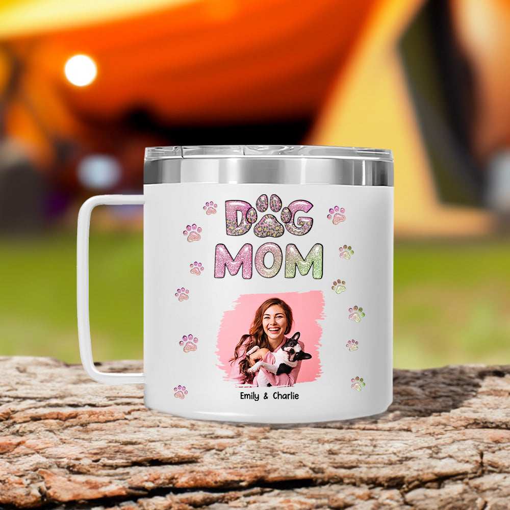 Custom Photo Mother's day Birthday Gifts For Dog Mom, Dog Lovers • Dog Mom Lovely Chibi Photo - Personalized 14oz Stainless Steel Tumbler With Handle