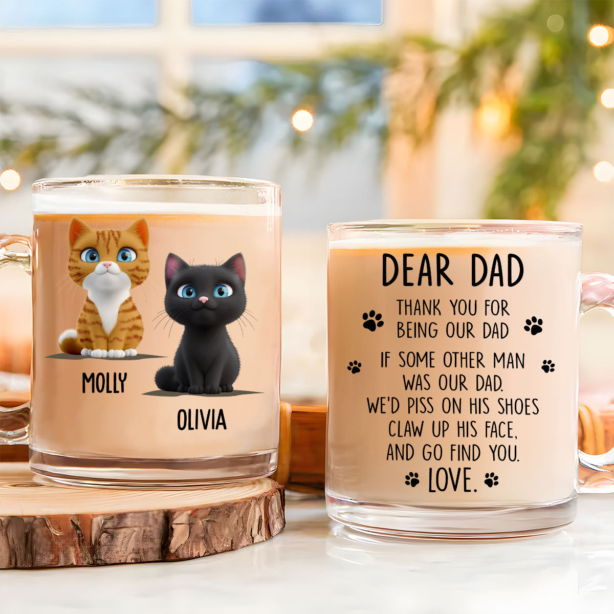Custom Father's day Birthday Gifts For Cat Dad, Cat Lovers • Thanks Dad - Personalized Glass Mug