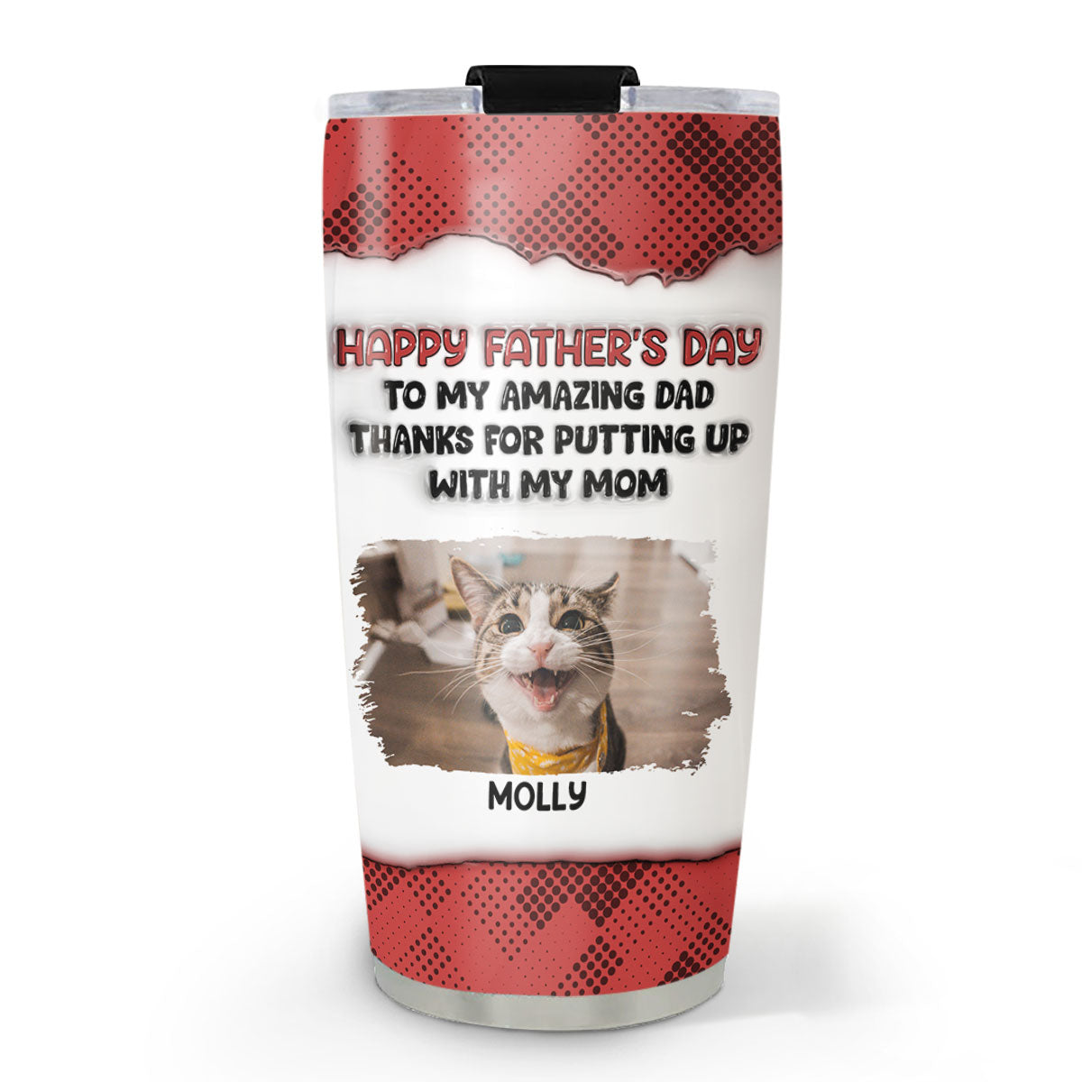 Custom Photo Father's day Birthday Gifts For Cat Dad, Cat Lovers • Putting Up With Cat Photo Version - Personalized 3D Inflated Effect Tumbler