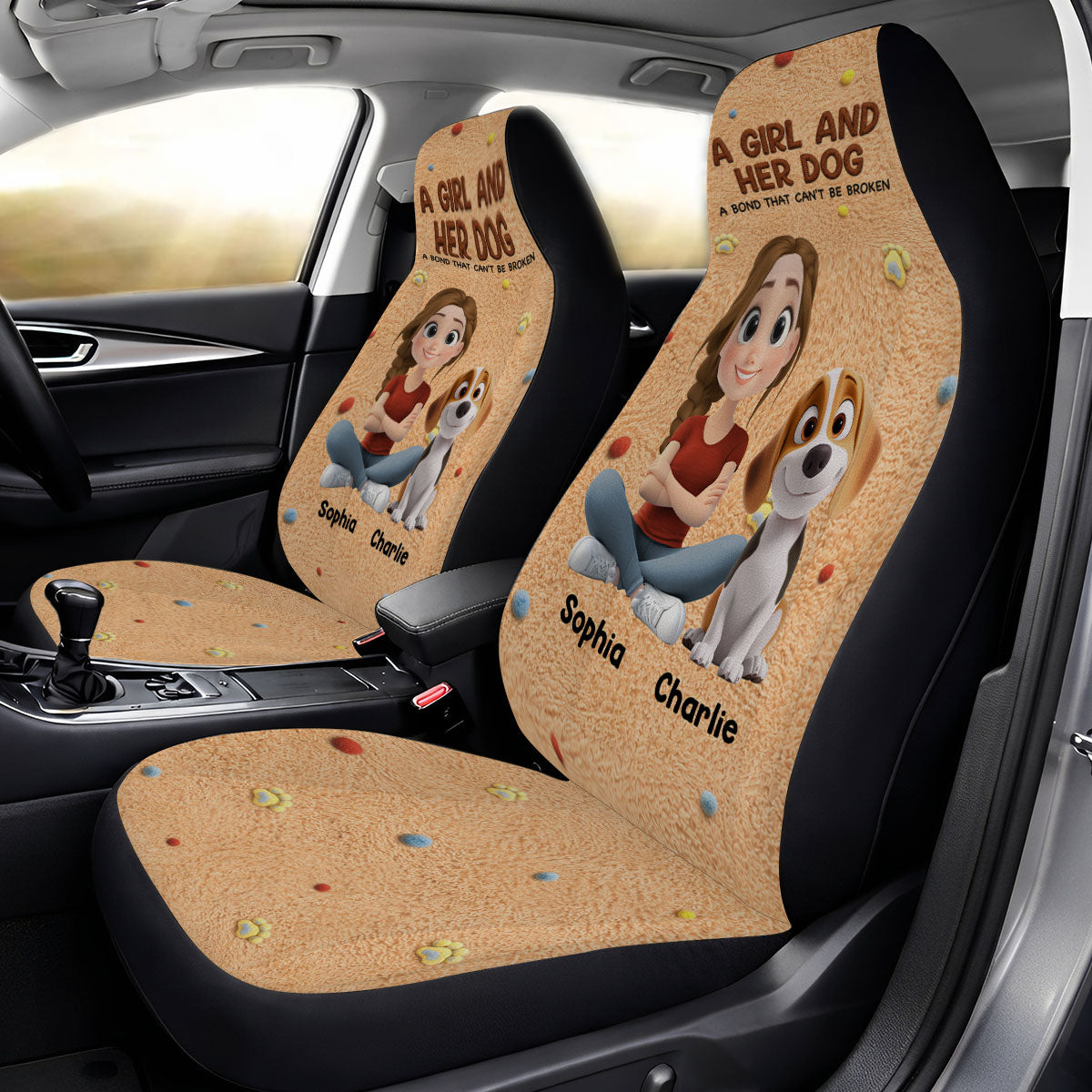 Stuffy Girl And Her Lovely Dogs - Personalized Car Seat Cover