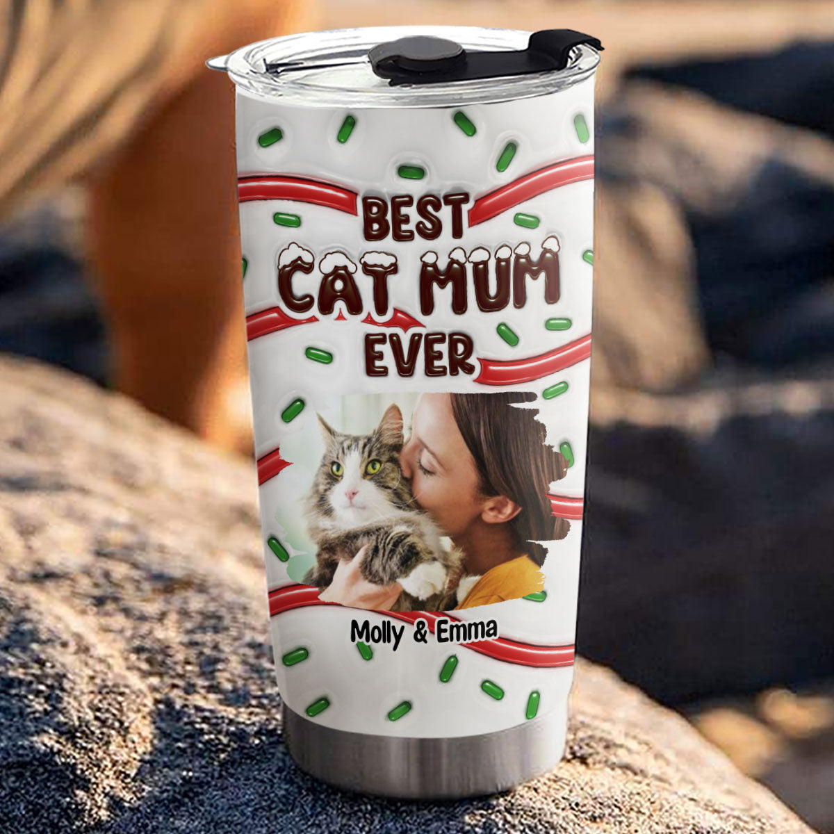 Custom Christmas Birthday Gifts For Pet Lovers • Best Cat Mom Cake Photo - Personalized 3D Inflated Effect Tumbler