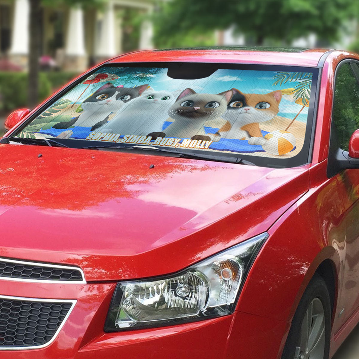 Custom Christmas Birthday Gifts Car Accessories for Cat Parents • Cat And Beach - Personalized Car Sunshade
