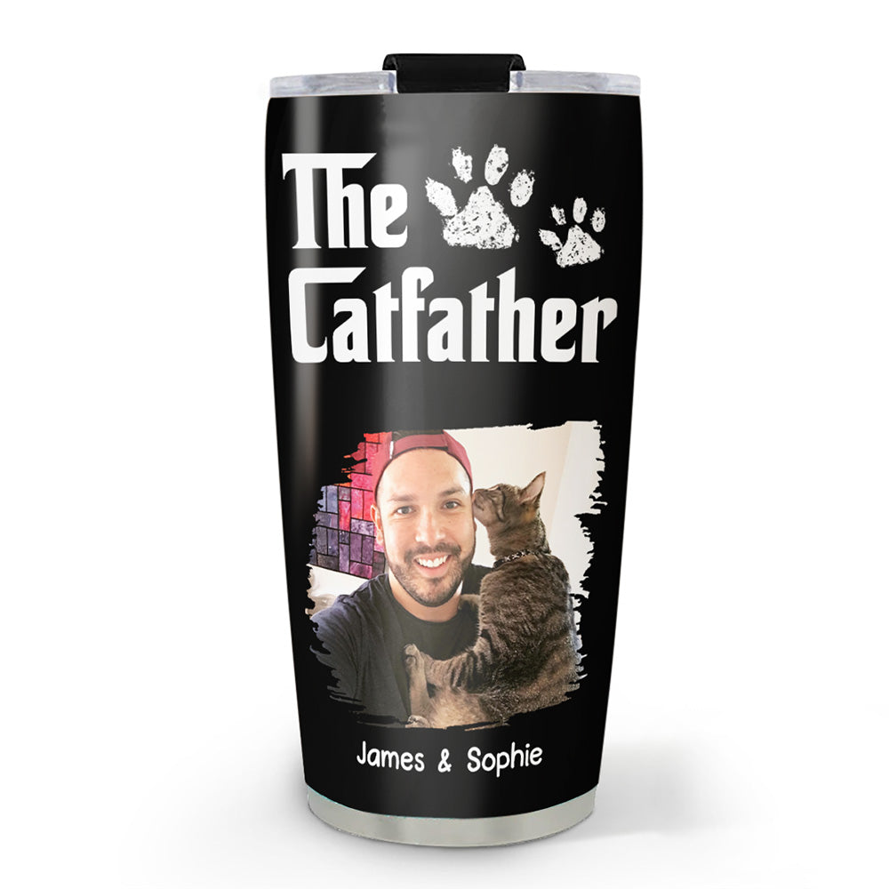 Custom Photo Father's day Birthday Gifts For Cat Dad, Cat Lovers • Cool Cat Father Ver Retro Photo - Personalized Tumbler