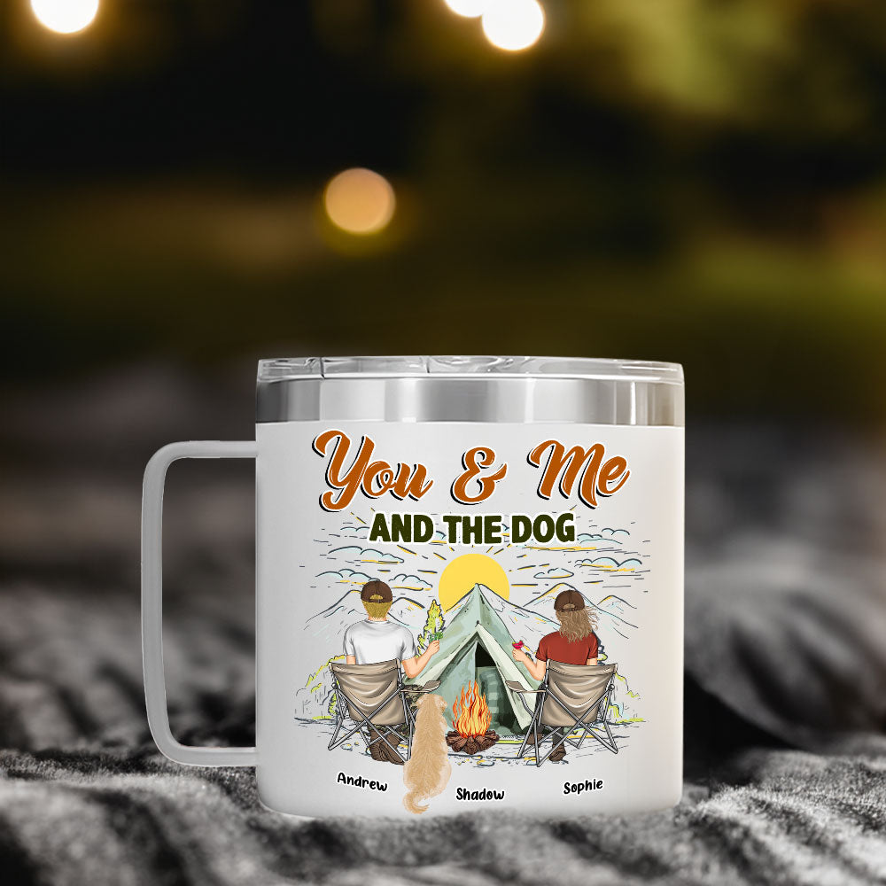 Custom Mother's day Birthday Gifts For Pet Mom, Pet Lovers • You And Me And Our Lovely Dogs - Personalized 14oz Stainless Steel Tumbler With Handle