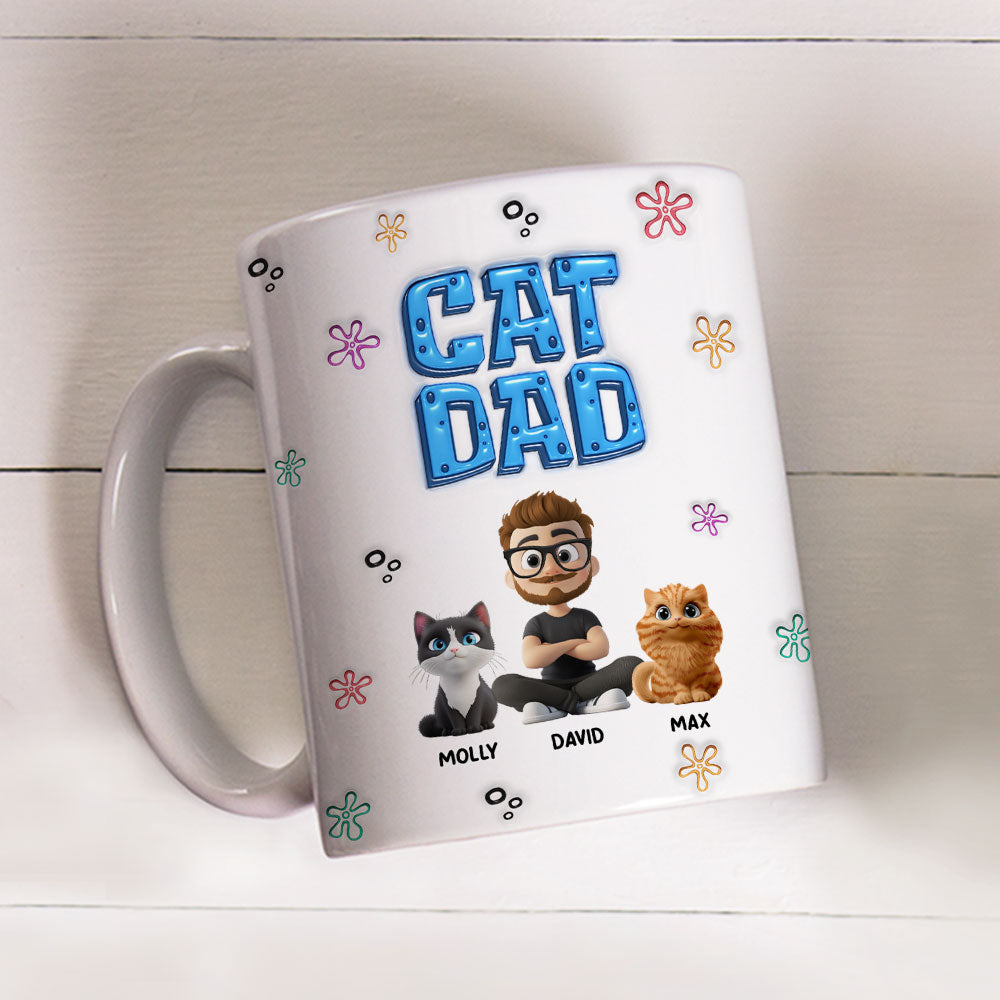 Custom Father's day Birthday Gifts For Cat Dad, Cat Lovers • Sponge Cat Dad - Personalized 3D Inflated Effect Mug