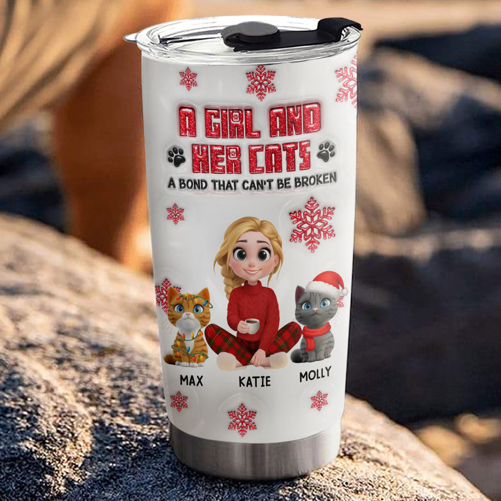 Custom Christmas Birthday Gifts For Cat Mom, Cat Lovers • No Space Between Us Cat Ver - Personalized 3D Inflated Effect Tumbler