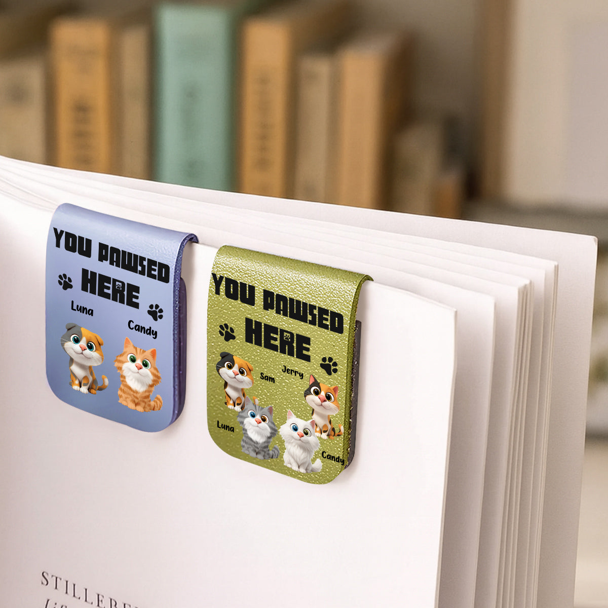 You Pawsed Here With Cat - Personalized Leather Bookmark