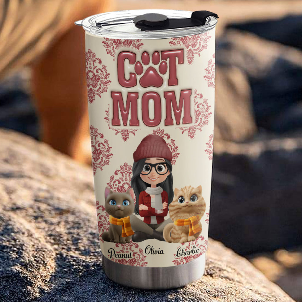 Custom Christmas Birthday Gifts For Cat Mom, Cat Lovers • Queen Of Cats - Personalized 3D Inflated Effect Tumbler