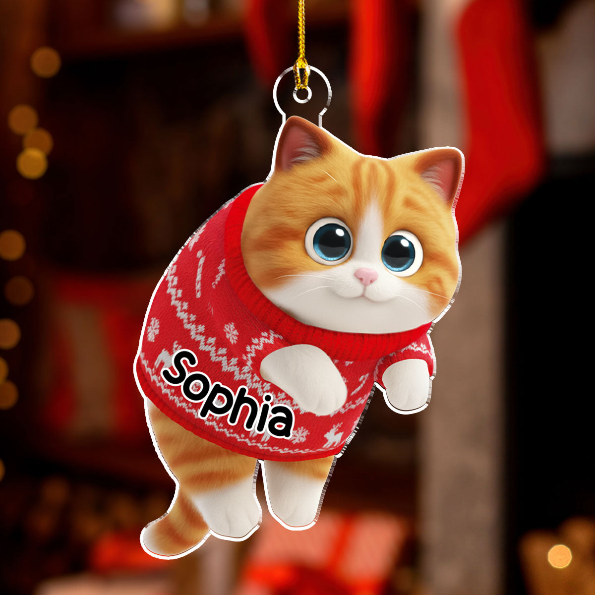 Custom Christmas Decor Home Birthday Gifts For Cat Mom, Cat Lovers • Hanging Cat Cartoonize - Personalized Acrylic Ornament