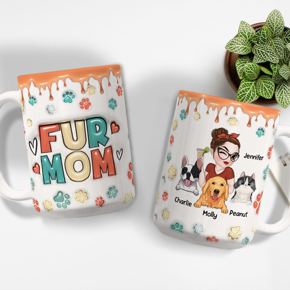 Custom Mother's day Birthday Gifts For Dog Mom, Dog Lovers • Mom Of Pets Version 2 - Personalized 3D Inflated Effect Mug
