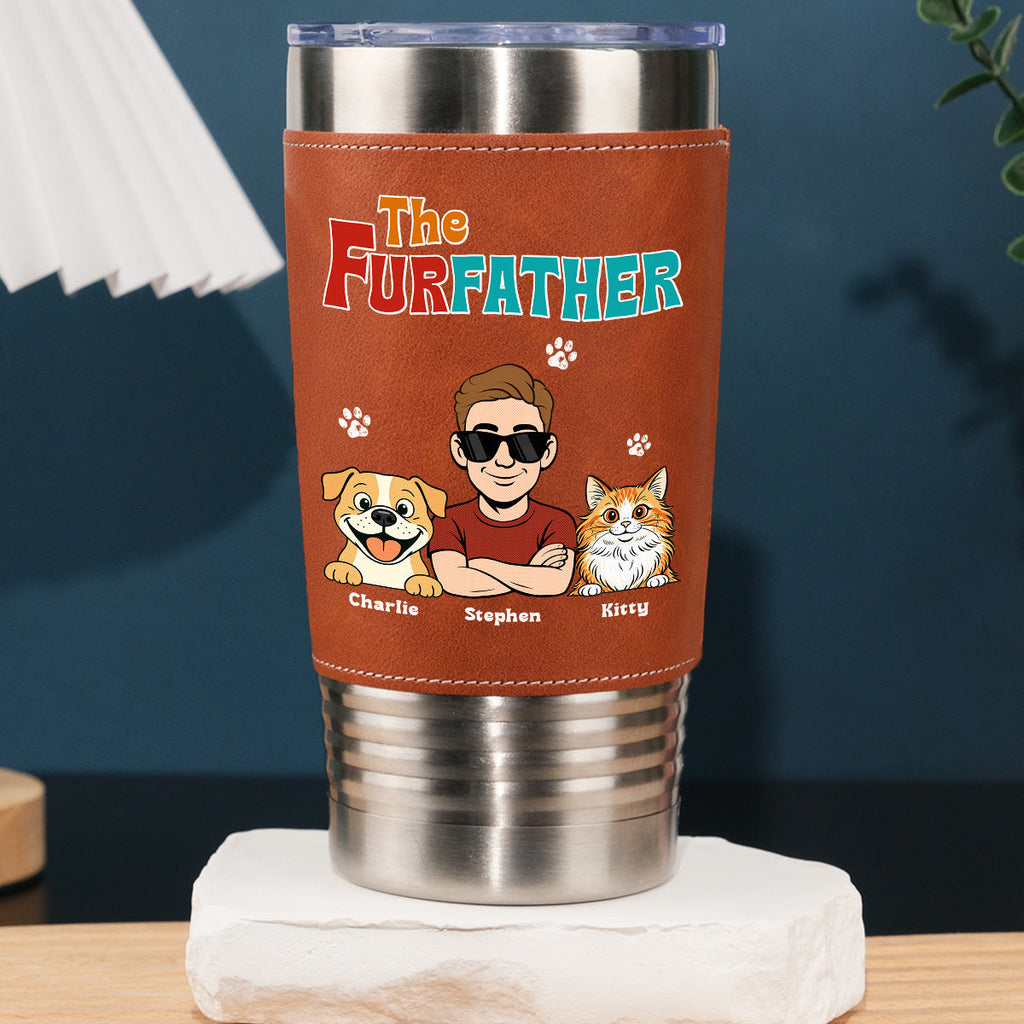 Custom Christmas Birthday Gifts For Pet Dad, Pet Lovers • Retro Pet Father - Personalized Leather Tumbler