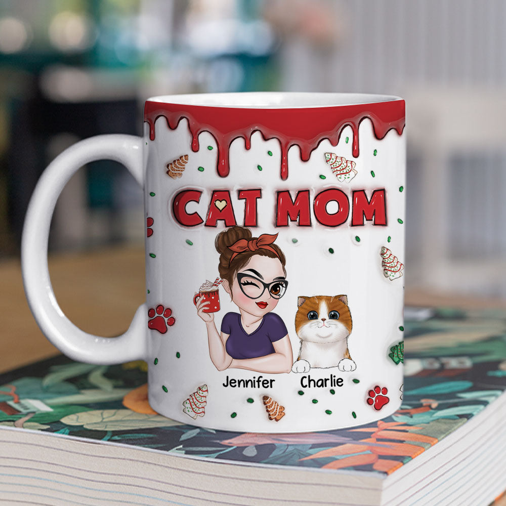 Custom Mother's day Birthday Gifts For Cat Mom, Cat Lovers • Cat Mom Christmas Cake - Personalized 3D Inflated Effect Mug