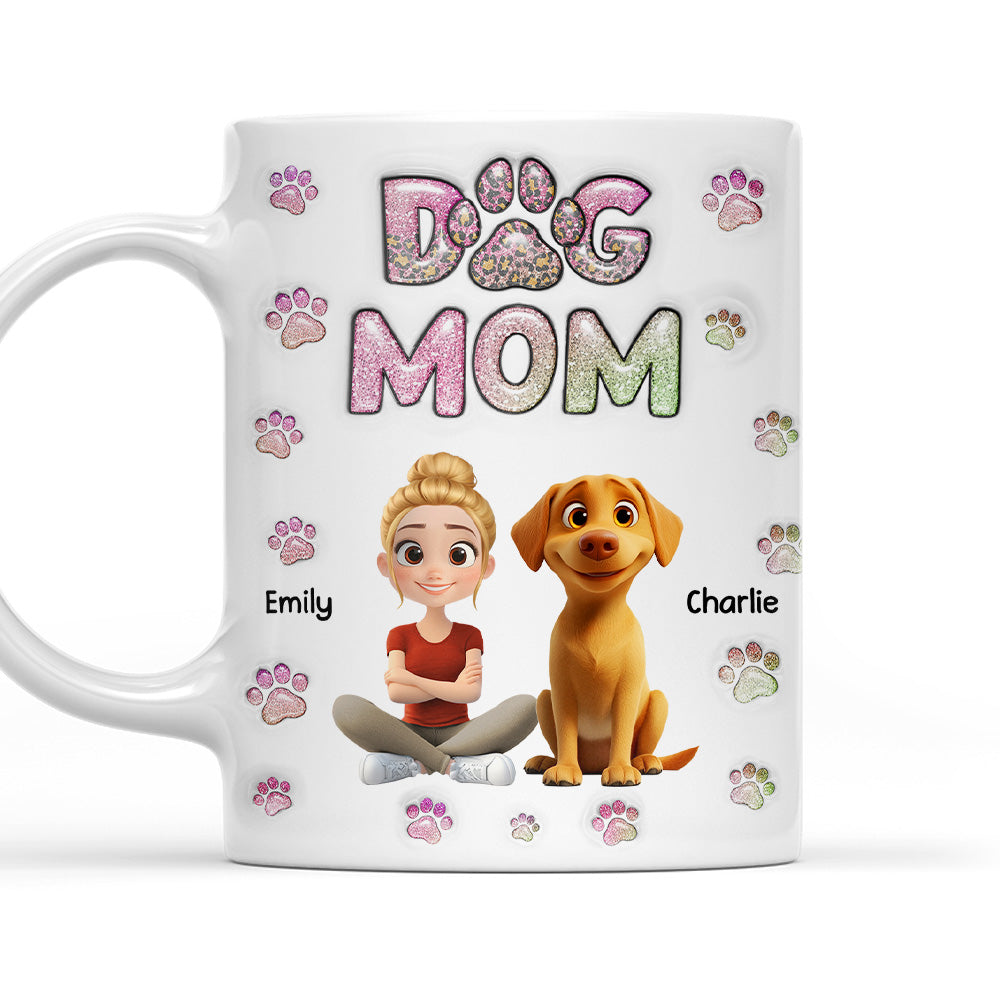 Custom Mother's day Birthday Gifts For Dog Mom, Dog Lovers • Dog Mom Lovely Chibi - Personalized 3D Inflated Effect Mug