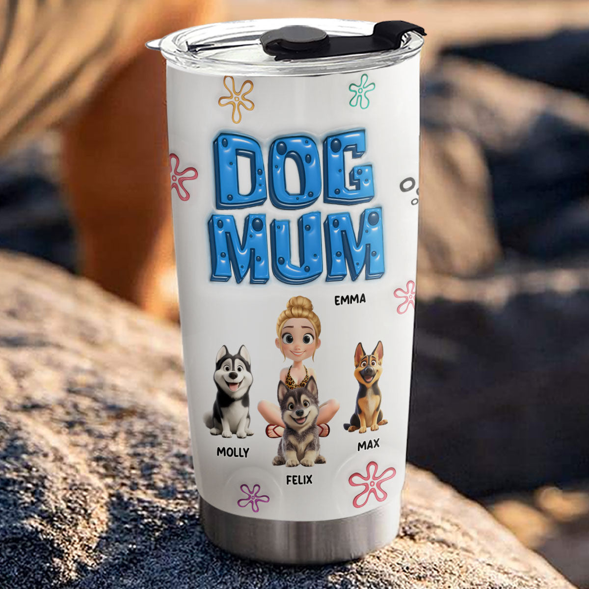 Custom Christmas Birthday Gifts For Dog Mom, Dog Lovers • Sponge Dog Mom Version 2 - Personalized 3D Inflated Effect Tumbler