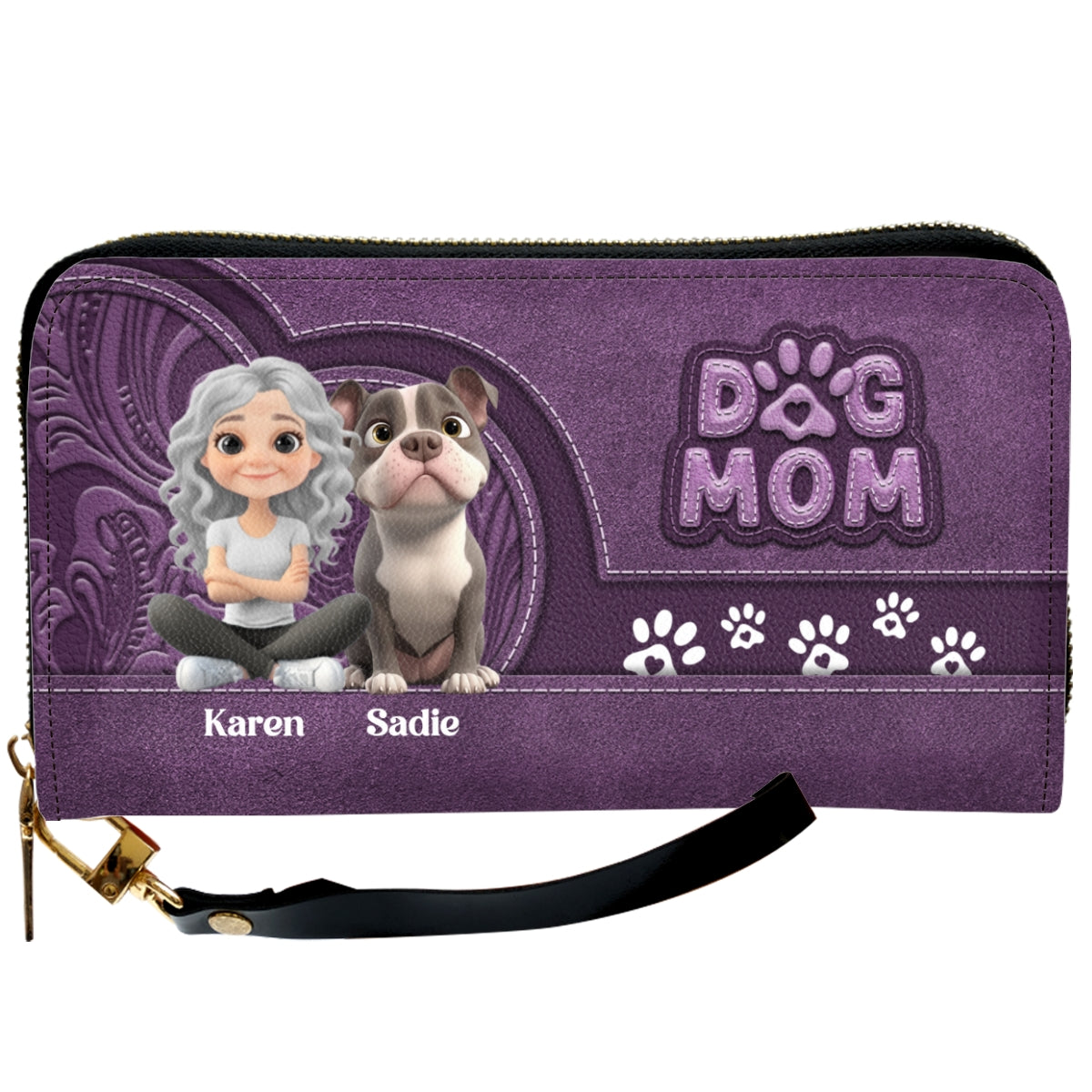 Chibi Cartoon Dog Mom - Personalized Leather Wallet