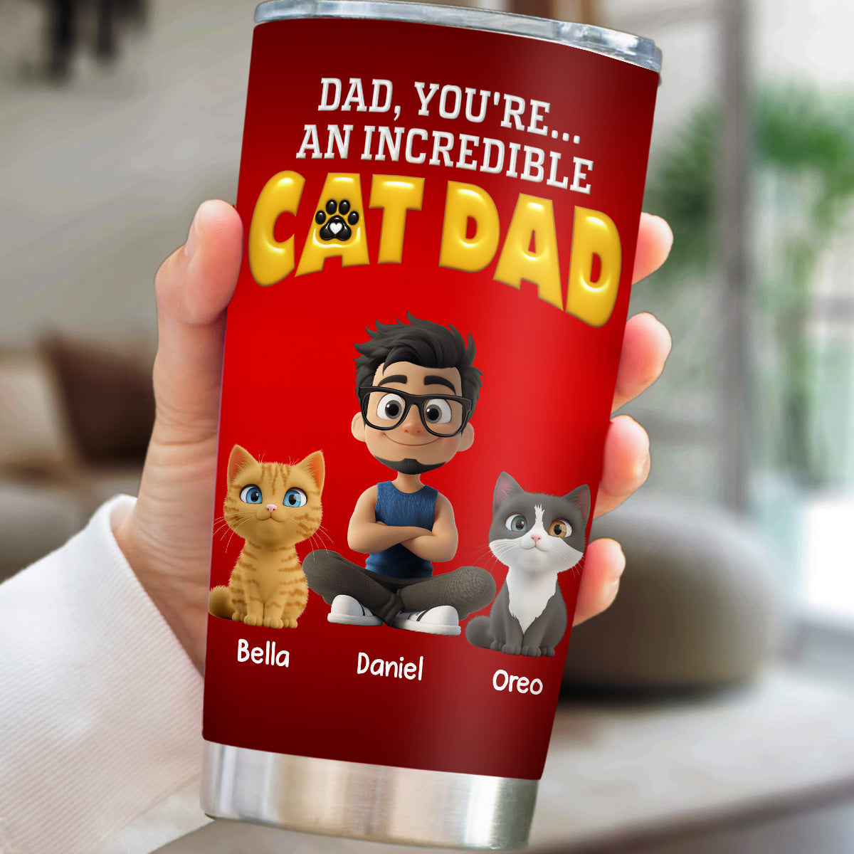 Custom Father's day Birthday Gifts For Cat Dad, Cat Lovers • You Are An Awesome Cat Dad - Personalized 3D Inflated Effect Tumbler