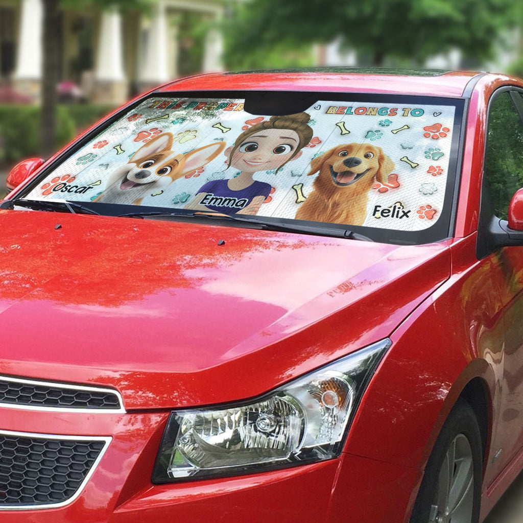 Custom Christmas Birthday Gifts Car Accessories for Dog Parents • Belongs To Us - Personalized 3D Inflated Effect Car Sunshade