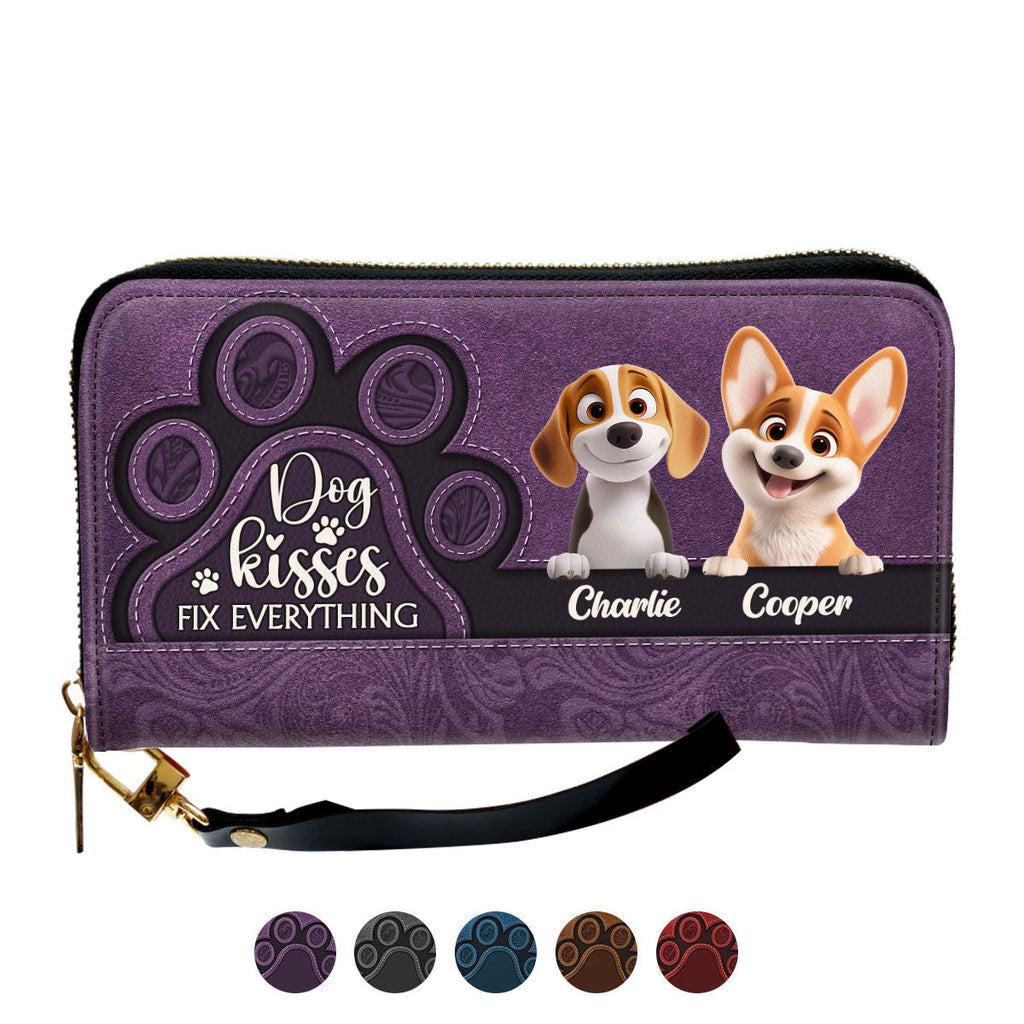 Dog Kisses Fix Everything - Personalized Leather Wallet