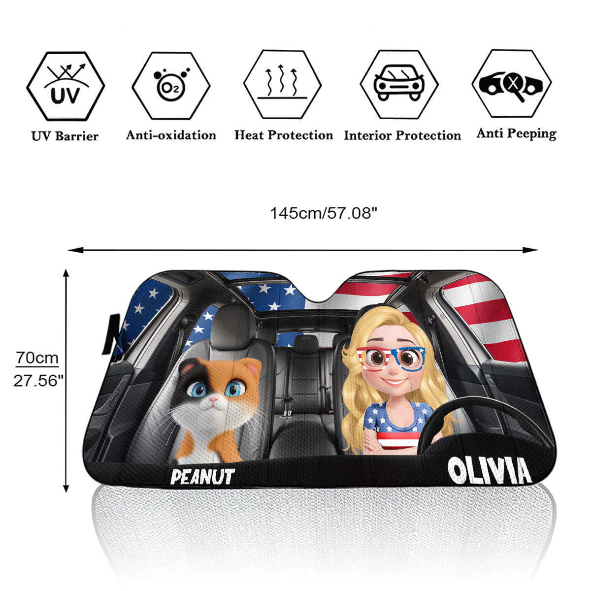 Custom Christmas Birthday Gifts Car Accessories for Cat Parents • American Cat - Personalized Car Sunshade