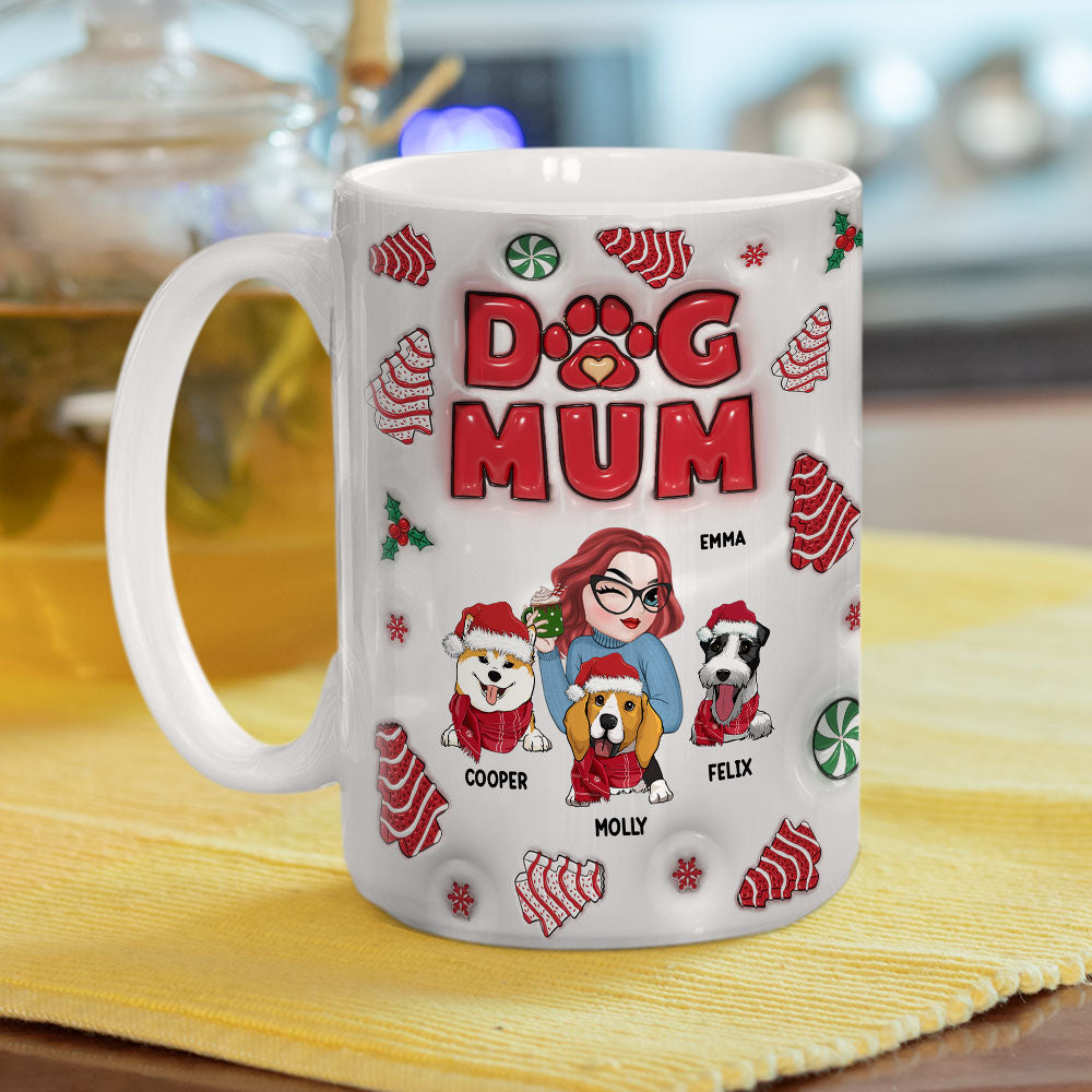 Custom Mother's day Birthday Gifts For Dog Mom, Dog Lovers • Dog Mom Christmas Cake - Personalized 3D Inflated Effect Mug