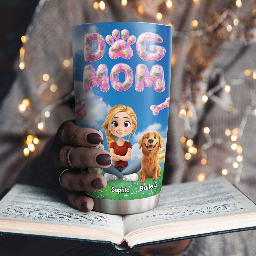 Custom Christmas Birthday Gifts For Dog Mom, Dog Lovers • Bubble Chibi Dog Mom - Personalized 3D Effect Tumbler