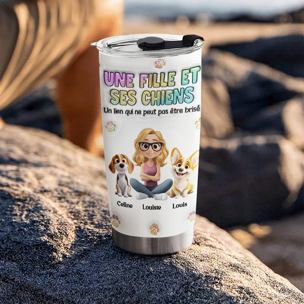 Custom Christmas Birthday Gifts For Dog Mom, Dog Lovers • Gobelet Personnalisé En Effet 3D Gonflé - Une fille et son chien