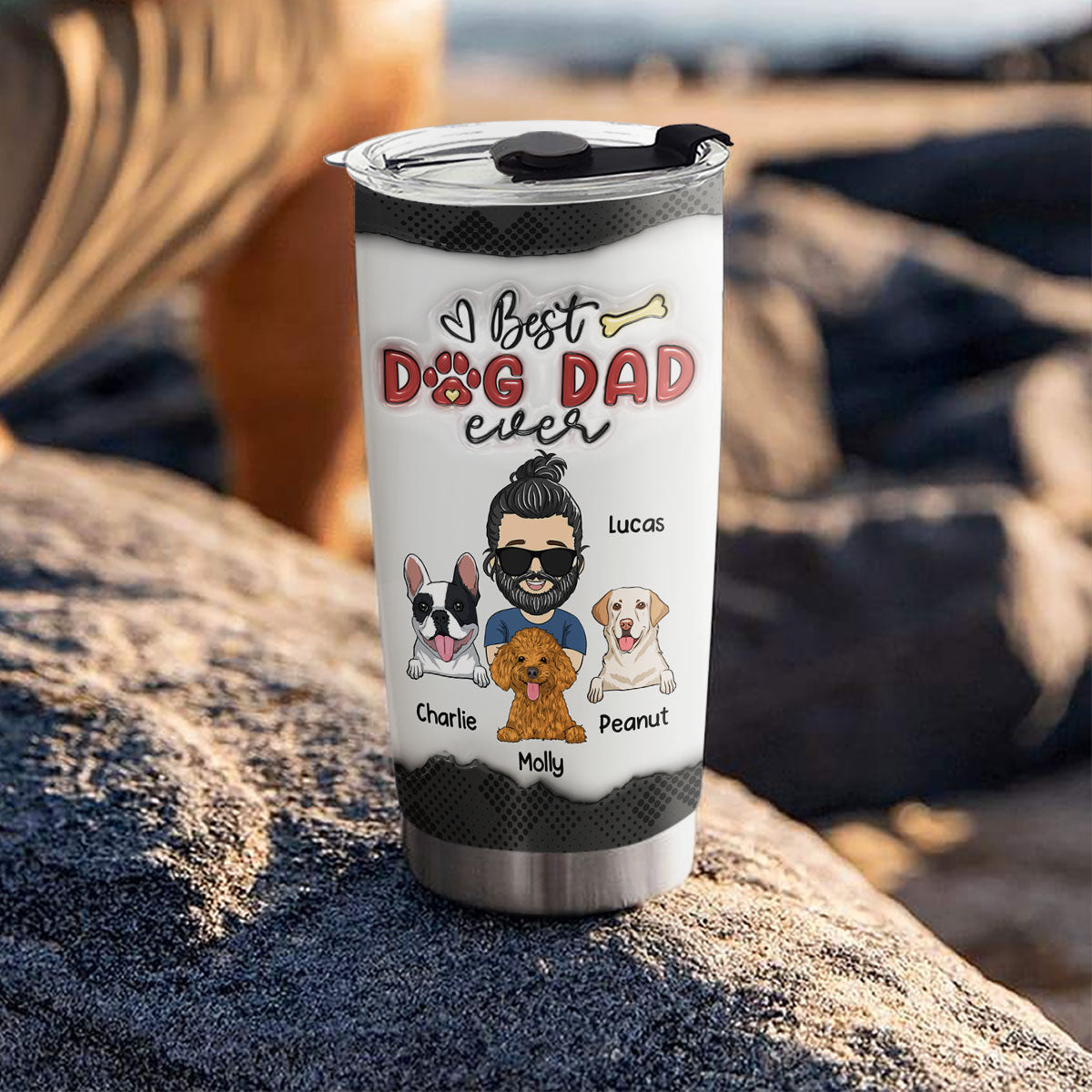 Custom Christmas Birthday Gifts For Dog Dad, Dog Lovers • Cool Dog Dad - Personalized 3D Inflated Effect Tumbler