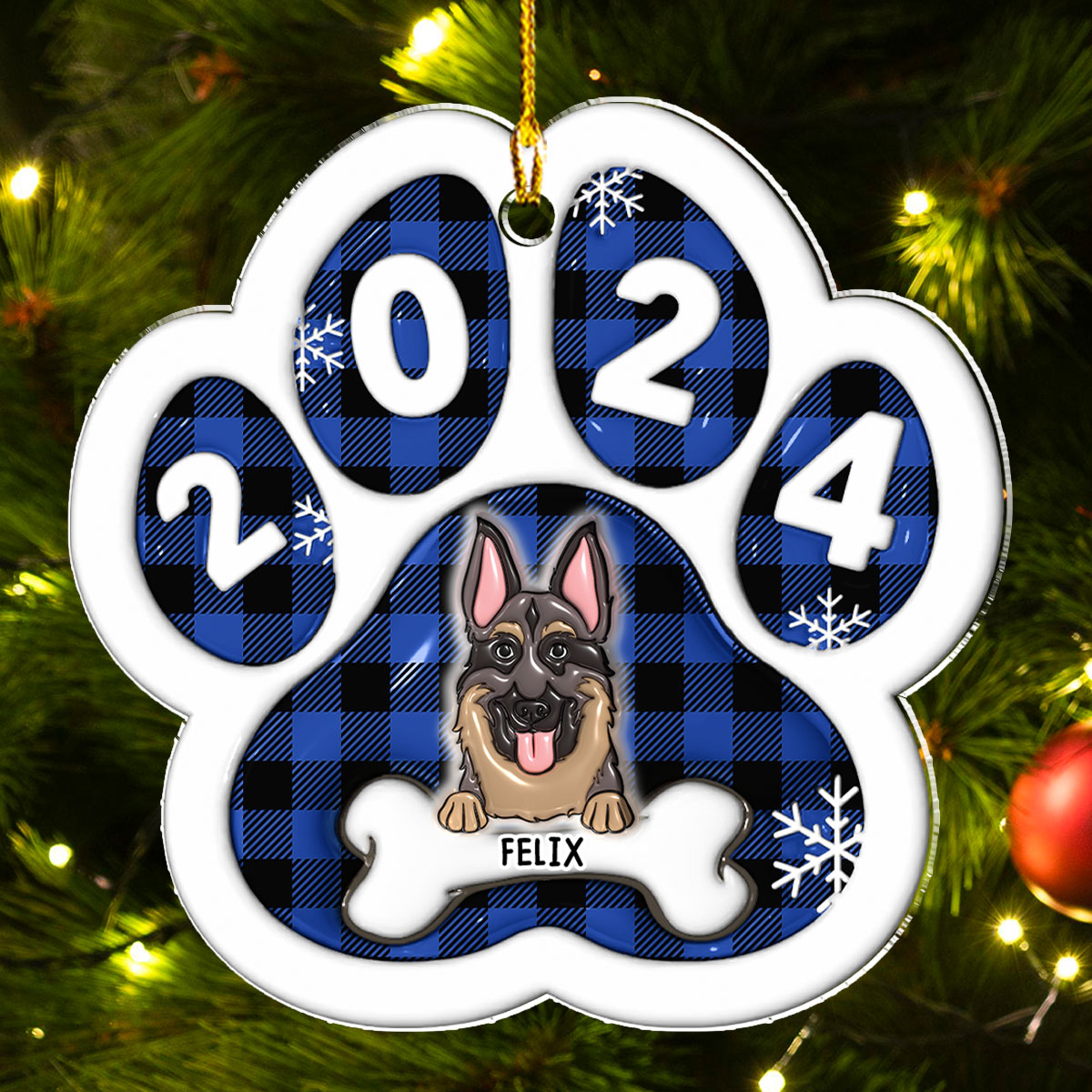 Custom Christmas Decor Home Birthday Gifts For Dog Lovers • Happy Paw 2024 - Personalized 3D Inflated Effect Acrylic Ornament