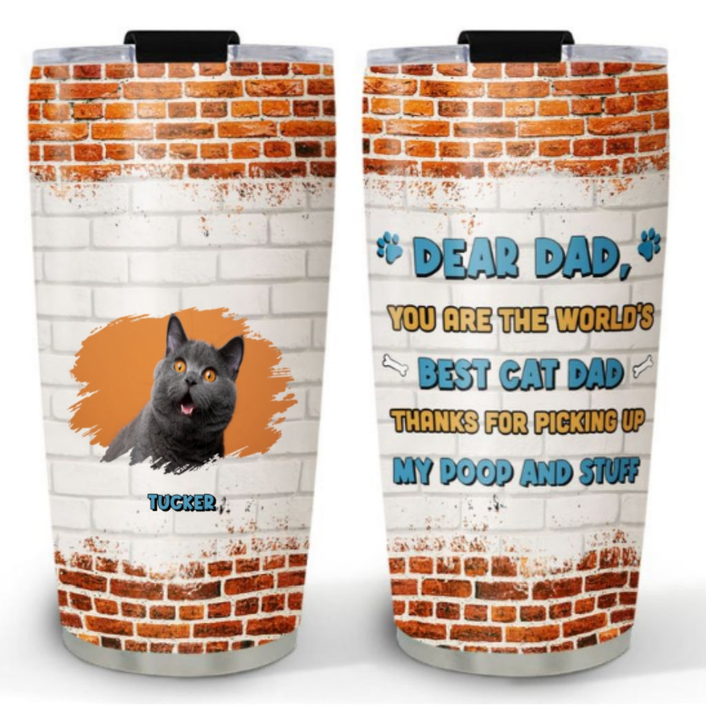 Custom Photo Christmas Birthday Gifts For Cat Dad, Cat Lovers • Dear Dad Cat Ver Photo - Personalized Tumbler