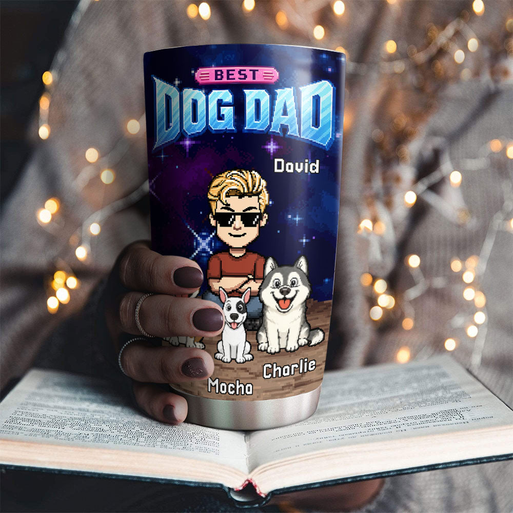 Custom Father's day Birthday Gifts For Dog Dad, Dog Lovers • Best Funny Pixel Dad - Personalized Tumbler