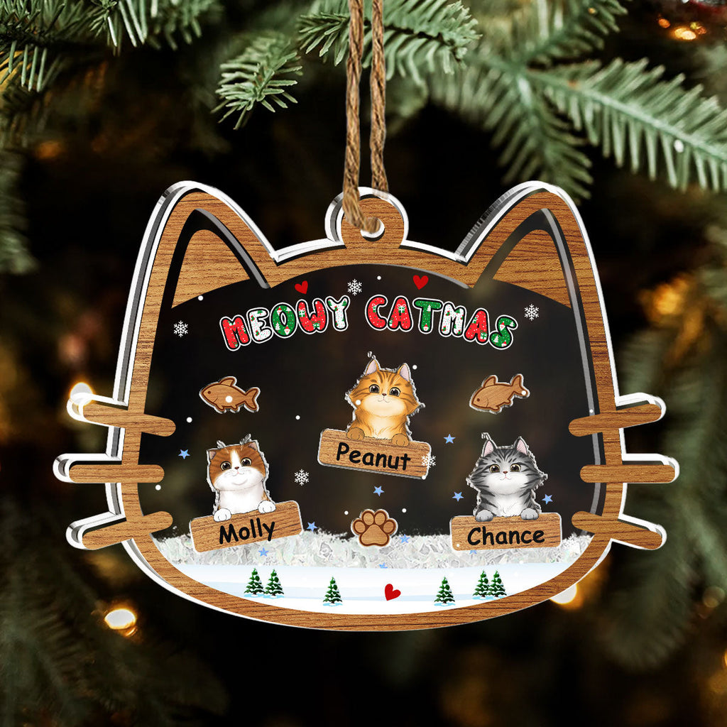 Custom Christmas Decor Home Birthday Gifts For Cat Lovers • Meowy Catmas - Personalized Acrylic Shaker Ornament