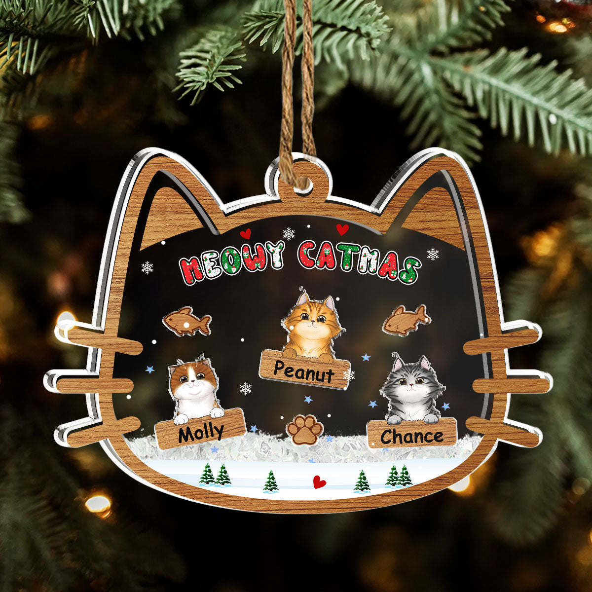 Custom Christmas Decor Home Birthday Gifts For Cat Lovers • Meowy Catmas - Personalized Acrylic Shaker Ornament